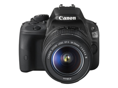 Canon EOS 100D DSLR Camera with EF-S 18-55mm III Lens - Black (18MP, CMOS Sensor) 3 inch Touch Screen LCD (prod stand)